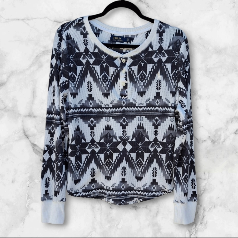 Polo Ralph Lauren Aztec Southwestern Black White Thermal Top Women Size Large